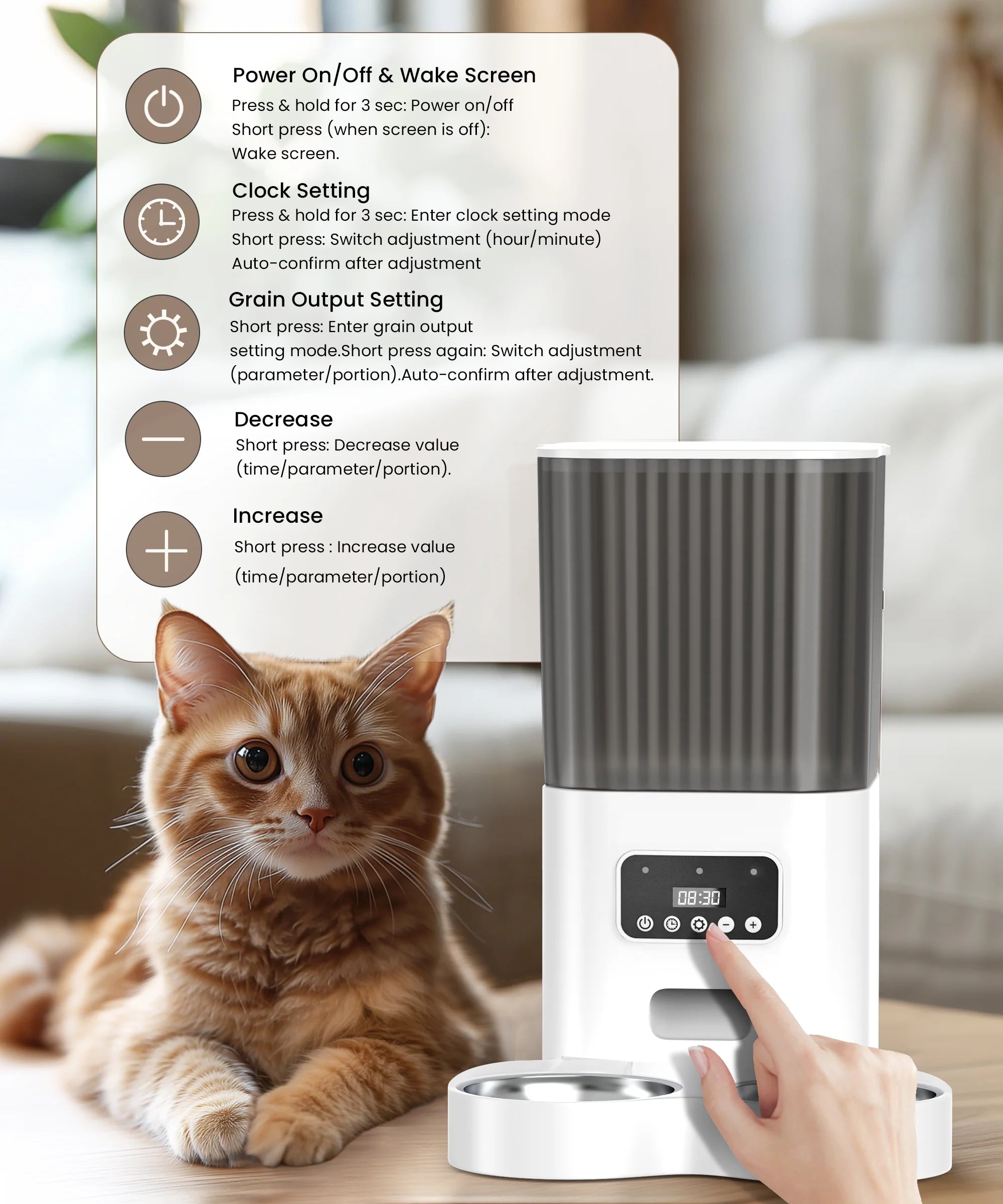 Automatic Cat Feeders for 2 Cats, Timed Auto Feeder Cat Food Dispenser, White, 5L with Double Bowls