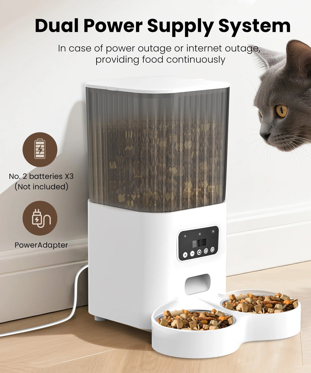 Automatic Cat Feeders for 2 Cats, Timed Auto Feeder Cat Food Dispenser, White, 5L with Double Bowls