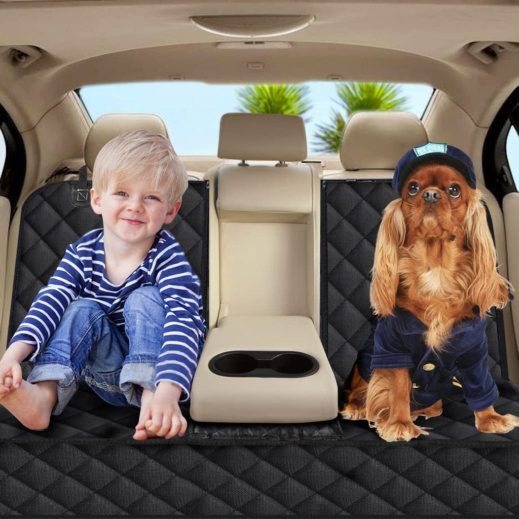 Dog Car Seat Cover, Back Seat Cover for Dogs Pet Car Seat Protector Waterproof Bench Car Seat Cover, Non-Slip Reat Seat Cover Fits Middle Armrest for Most Cars Trucks Suvs - Black