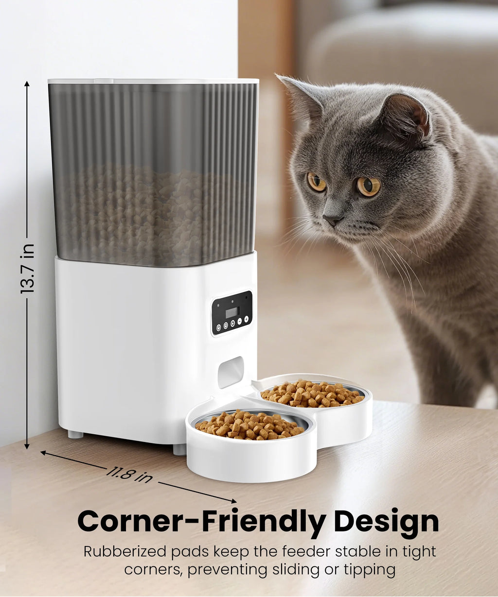 Automatic Cat Feeders for 2 Cats, Timed Auto Feeder Cat Food Dispenser, White, 5L with Double Bowls