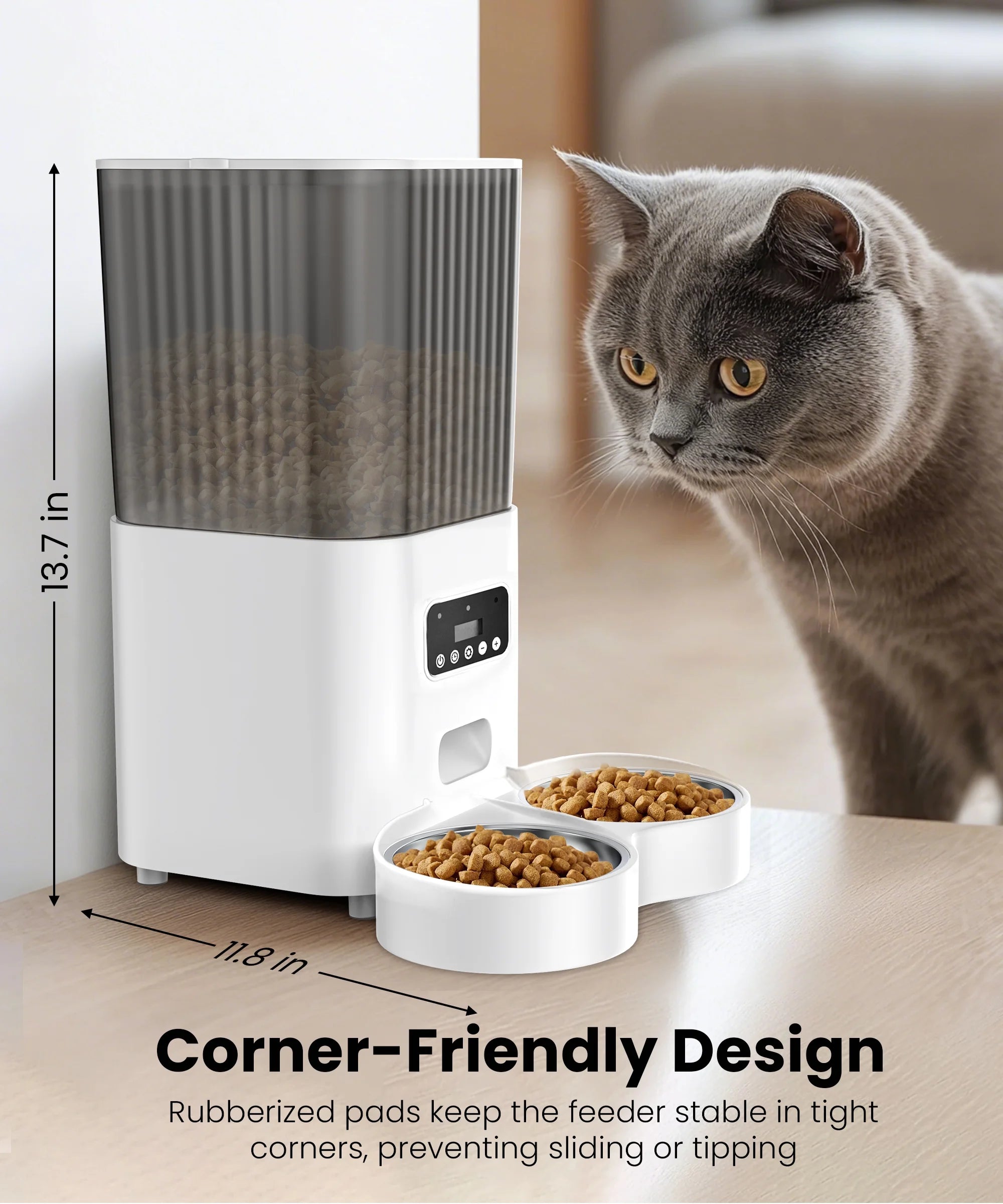 Automatic Cat Feeders for 2 Cats, Timed Auto Feeder Cat Food Dispenser, White, 5L with Double Bowls