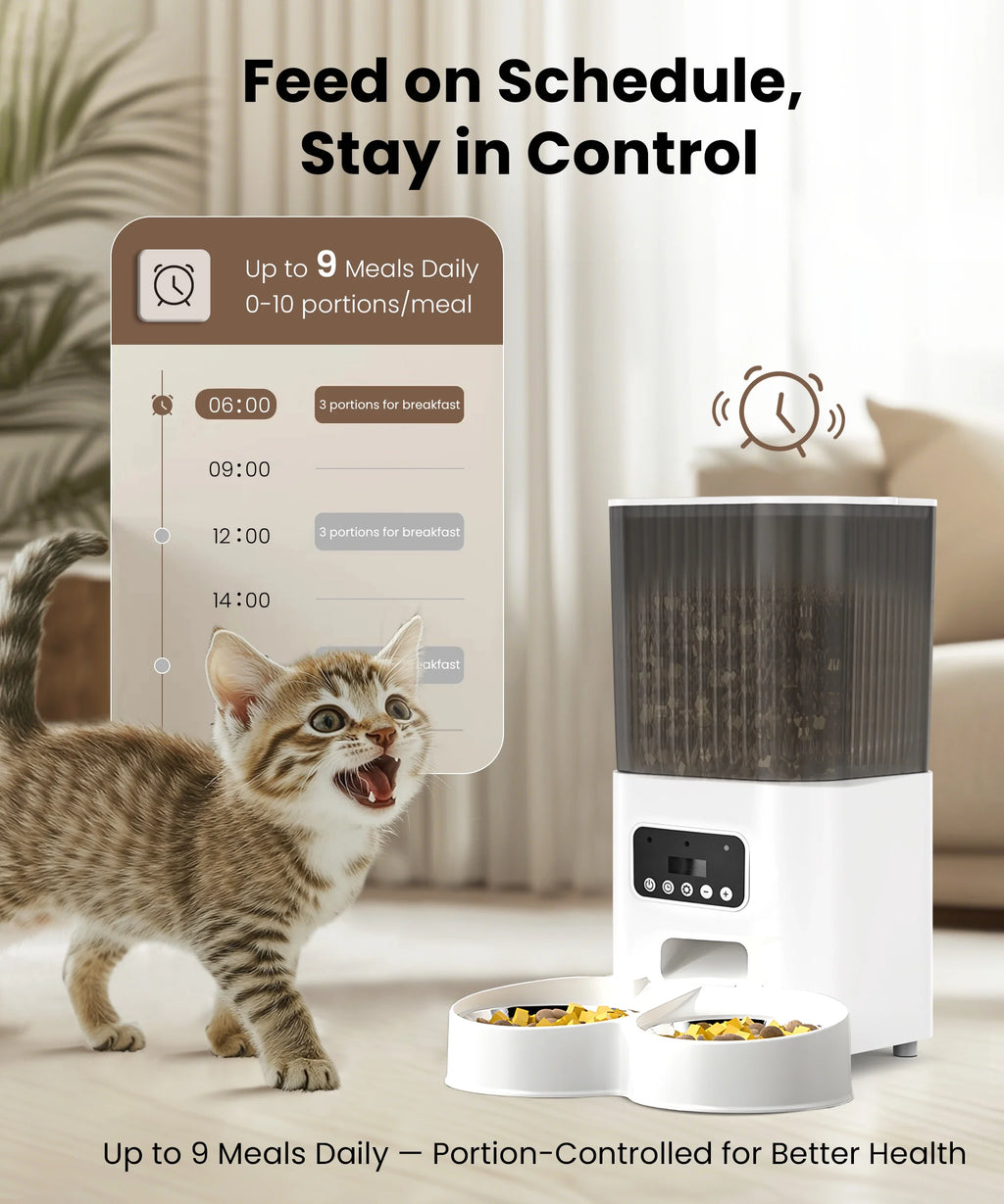 Automatic Cat Feeders for 2 Cats, Timed Auto Feeder Cat Food Dispenser, White, 5L with Double Bowls